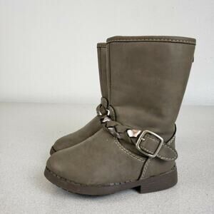 Oshkosh B Gosh Girls Brown Leather Round Toe Zipper Ankle Booties Size 6